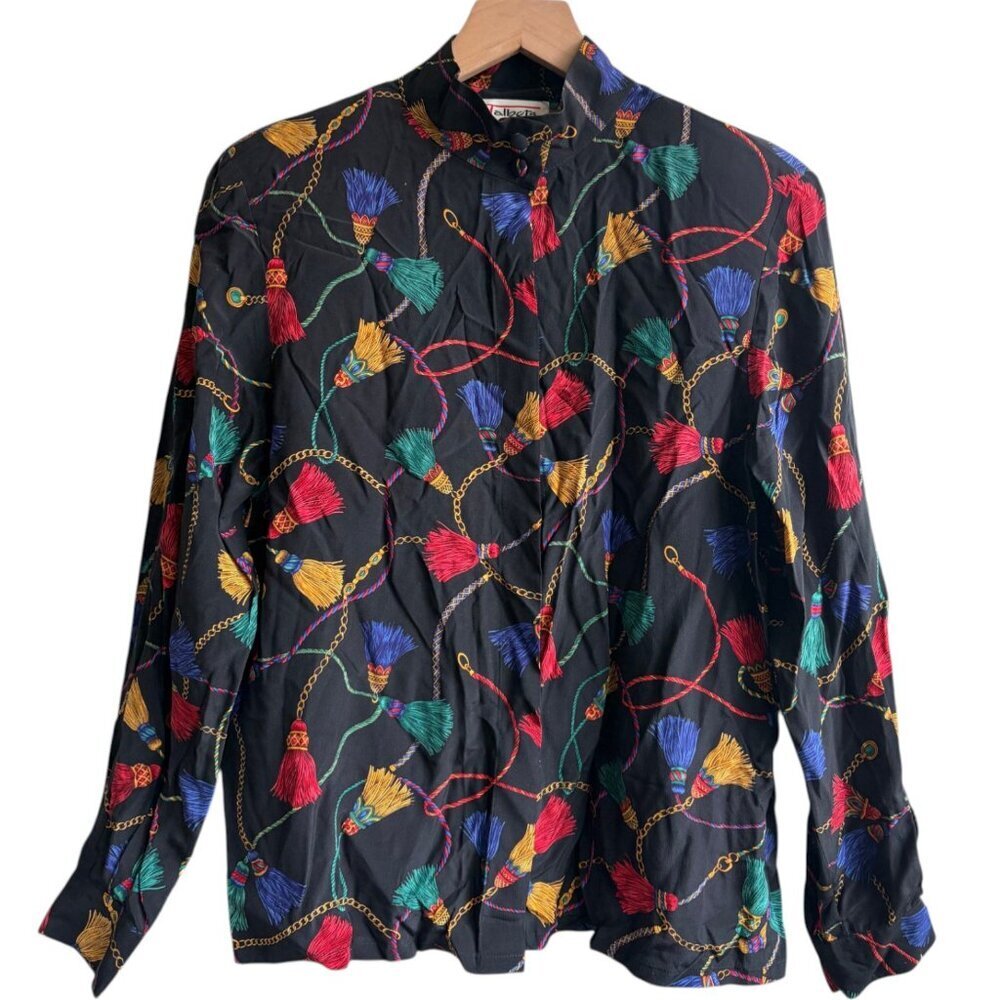 Vintage Talbots Silk Button Up Blouse Size 8 Vintage Shoulder Pads Placket - Picture 3 of 5